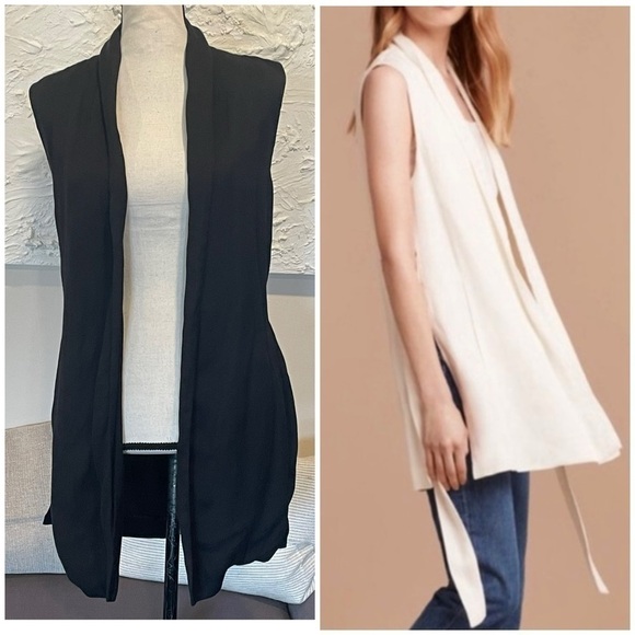 Wilfred Aritzia Niveau Black Linen Blend Longline Vest Pockets Tie Sz S - Picture 1 of 10